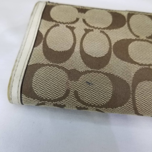 Coach Brown Signature Wallet Long Flap Front Jacquard Logo C Leather Ivory - Picture 6 of 12